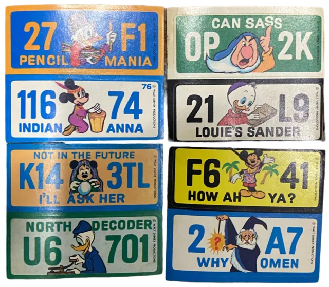 8 Vintage Disney Wonder Bread License Plate Stickers 1976