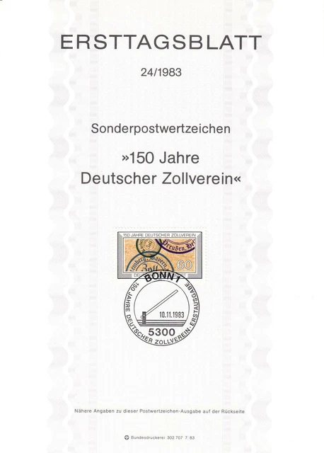Bund ETB Nr. 24/1983 - 150 Jahre Deutscher Zollverein