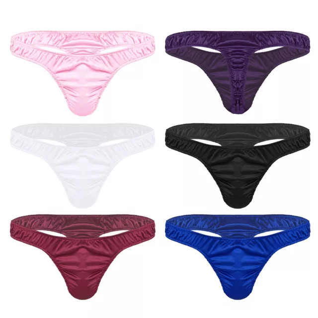 Spandex Mens Lingerie Briefs Sissy Satin Ruffled Bikini Thong Underwear Panties 2