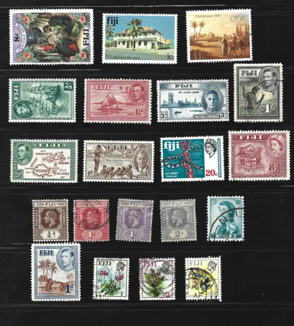 FIJI - Selection of 20 different mint & used off paper stamps