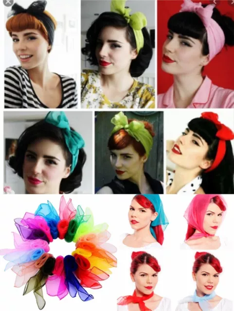 Lady Women Vintage 50s Pinup Rockabilly Nylon Scarf Durag Hair Neck Square 70x70