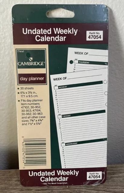 Mead Cambridge Undated WEEKLY Calendar Planner 6.75” x 3.75" Refill Sheets 47054