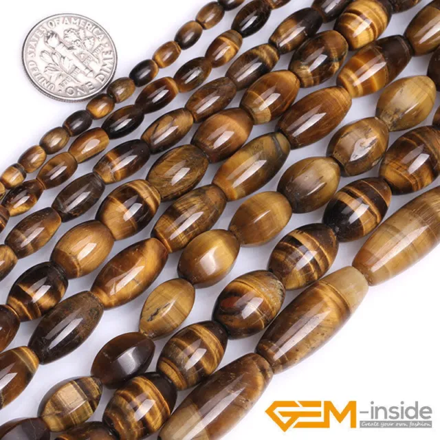 Natural Tiger's eye Gemstone Olivary Rice Spacer Loose Beads Jewelry Making 15" 2