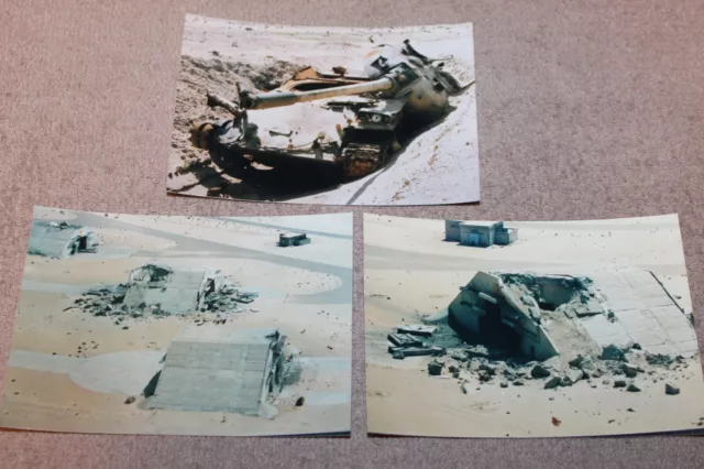 Three Original Gulf War Photographs of a Destroyed Iraqi Tank & Two Bunkers