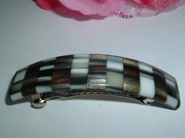 Mother of Pearl Checkerboard Hair Barrette in Gift Box