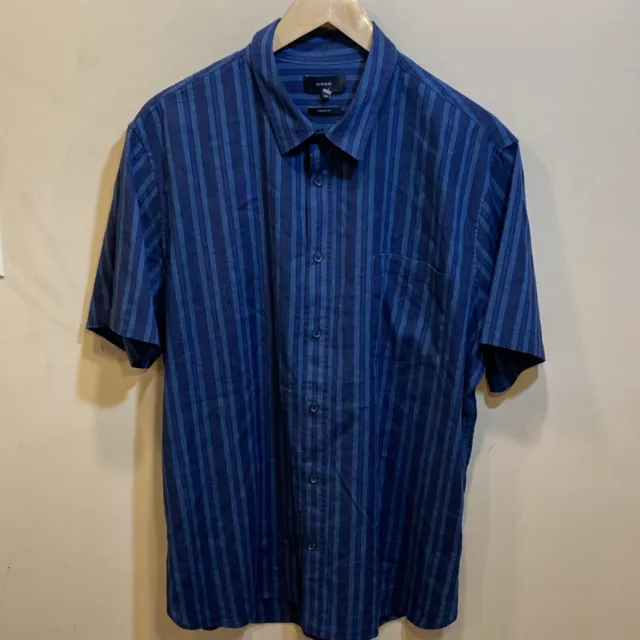 Vince Shirt Mens XXL Blue Striped Linen Blend Short Sleeve Button Up Classic Fit