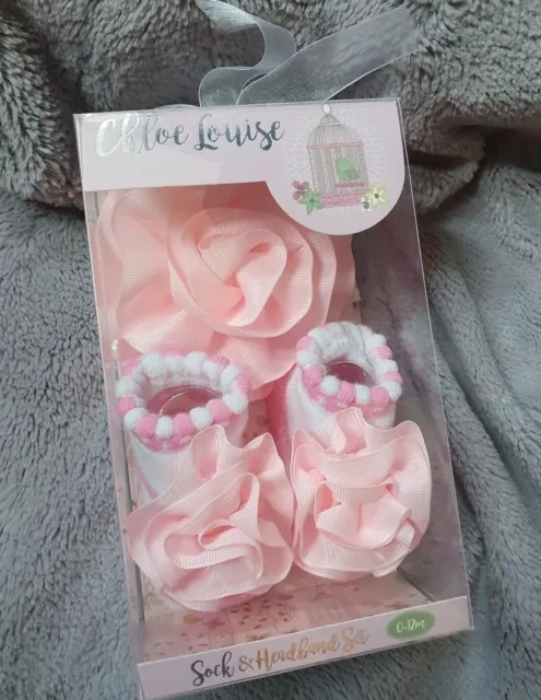 Gorgeous Chloe Louise Baby Girls Sock Headband Set 0-12 M Present Photoshoot