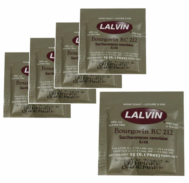 5 x Lalvin RC 212 Lievito Vino Rosso 5g Produzione Homebrew 4,5 L-23 L Pinot Nero