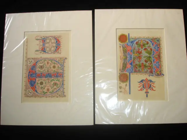 2 x Victorian chromolithographs of medieval illuminated manuscript initials 14C