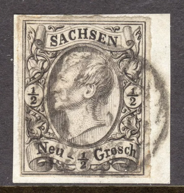 German States - Saxony Scott # 9 Used VF 1855 ½ Neu-Groschen Black on Gray