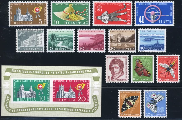 SCHWEIZ 1955, Jahrgang mit Block 15 komplett tadellos postfrisch, Mi. 135,-