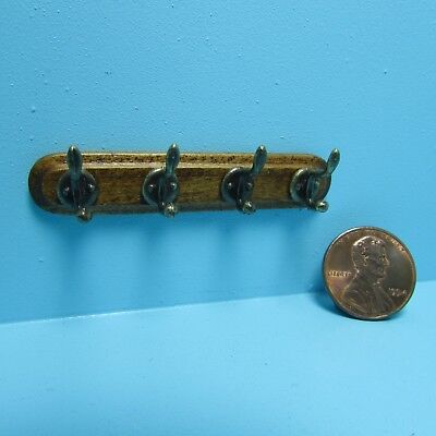 Dollhouse Miniature Wall Coat Rack in Wood with Metal Hooks ~ S3092
