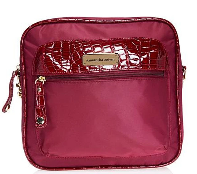Samantha Brown Lightweight Organizer Crossbody Bag Purse Croc Trim ~ Burgundy