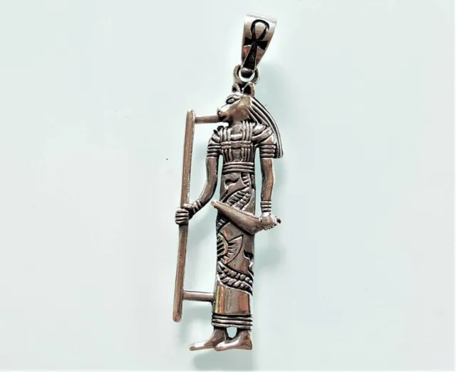 925 Sterling Silver Pendant BASTET Goddess of Egypt Cat Egyptian Ankh Sacred Sym