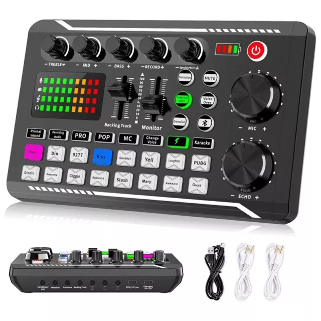 F998 Live Sound Card Audio Mixer Podcast, Voice Changer for Sound Effects9074