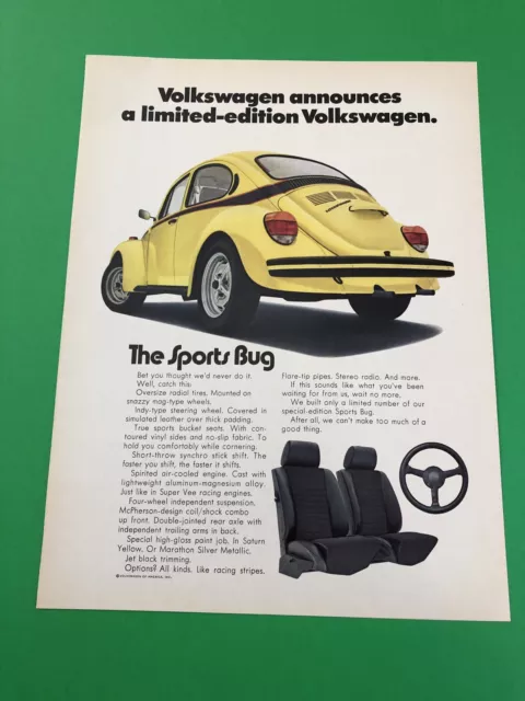 Volkswagen Beetle Sports Bug Vw Vintage Original Print Ad Advertisement