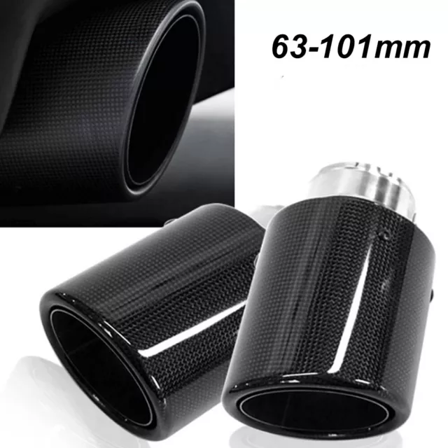 2x Universal Auto Carbon Fiber Auspuff Blende Endrohr Edelstahl L+R 63mm-101mm