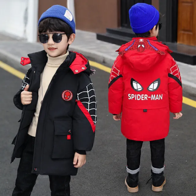 For Kids Boys Spiderman Hooded Jacket Winter Coat Parka Outerwear UK 2023