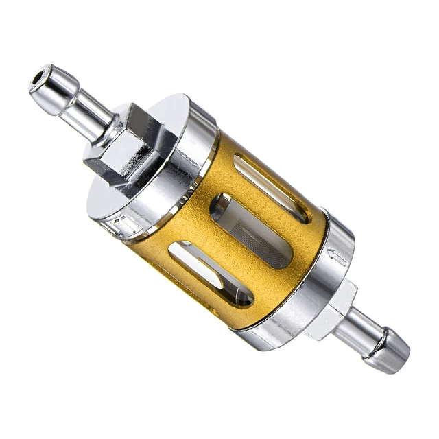 Universal Inline Petrol Gas Fuel Gasoline Oil Filter, Gold Tone