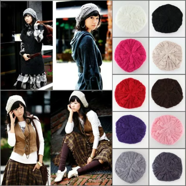 Women Girl Beret Beanie Hat Winter Knitted Crochet Slouchy Knit Baggy Ski Cap