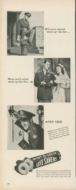 1944 Wint O Green Life Savers Military Uniform Bride Vintage Print Ad L28