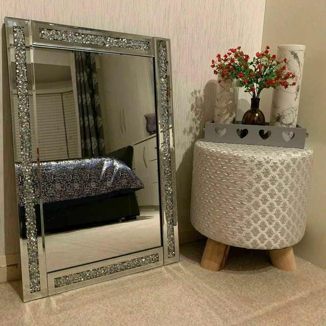 60x40cm Large jewel mirror crushed diamante wall mirror girls bed bath room