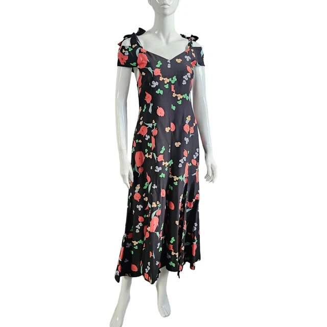 Alice McCall One Kiss Maxi Dress Floral Print Size 14 Cold Shoulder Silk Blend