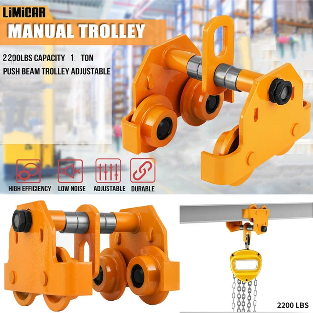 1 TON PUSH Beam Trolley Hoist Winch Crane Lift Fits I Beams 2200LBS
