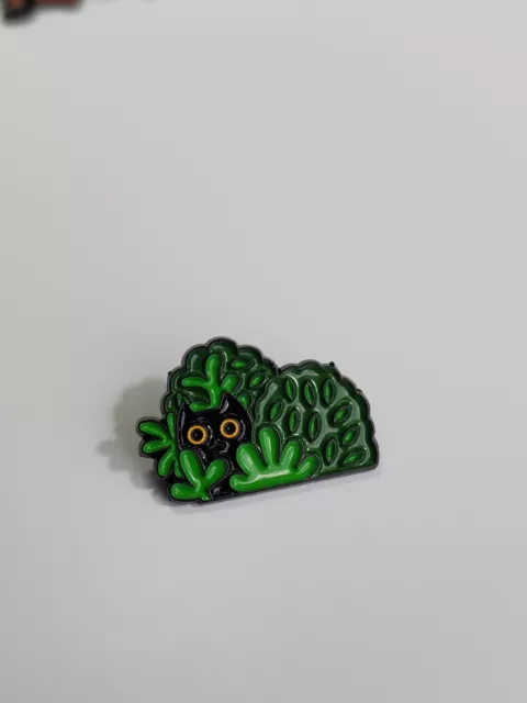 Cartoon Black Cat With Big Eyes Hiding In Bushes Lapel Pin