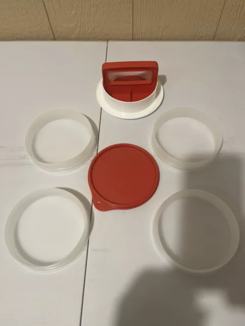 Tupperware Hamburger Press & Keeper Set , Patty Maker, Red 💥New💥