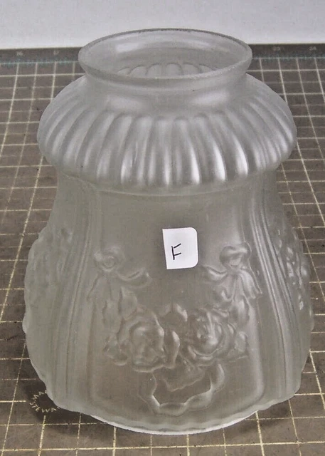 Vintage Frosted Glass Lamp Light Shade w/ Floral design 2 1/4" Fitter f (H)