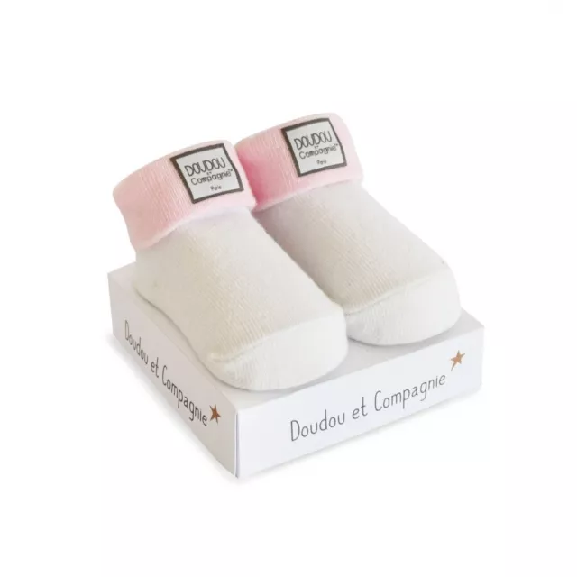 DOUDOU ET COMPAGNIE, Chaussette de naissance - Blanche et rose, DC3702-02