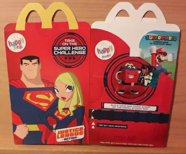 U.K McDonalds happy meal empty box Justice league super man /super girl 2018