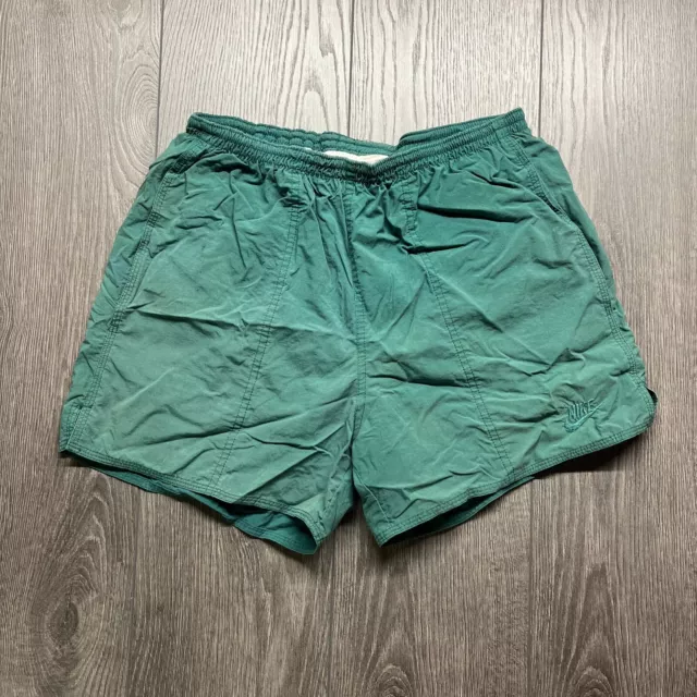 Vintage Nike Shorts Mens Medium Green Swim Trunks Lined Elastic Waist Swoosh