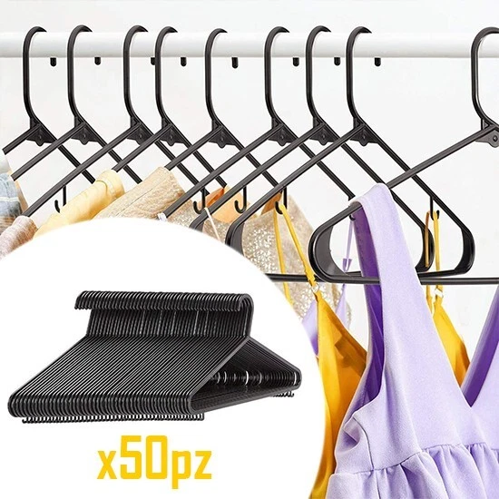 Grucce Appendiabiti Plastica Set 50pz Armadio Stampelle Camicie Pantaloni Abiti