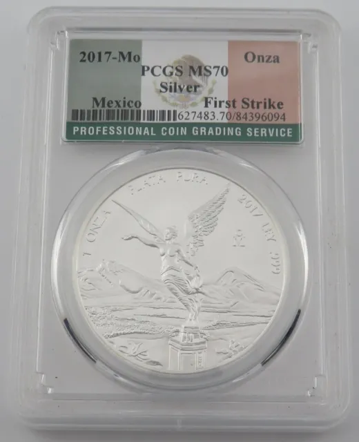 2017 Mo Libertad Onza PCGS MS70 Mexico Silver Coin First Strike Label - 84396094