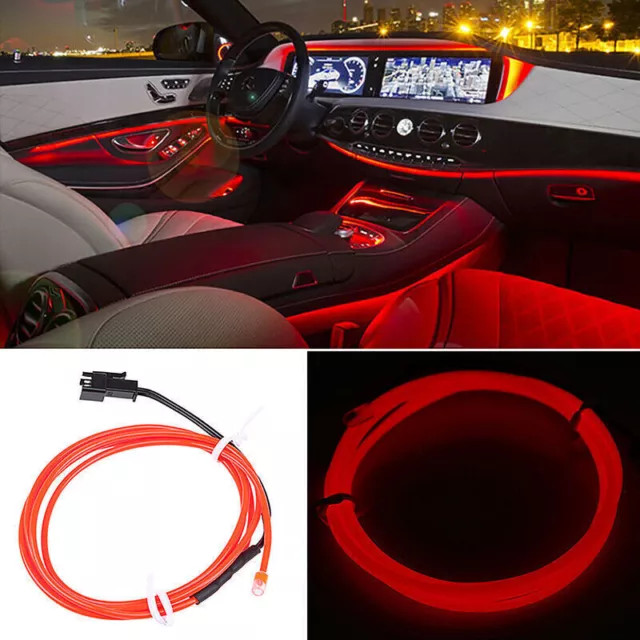 Car 2m Red LED Interior Decor Atmosphere Wire Strip Light Accessories+Cigarette