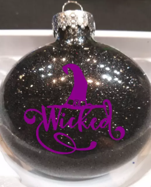 Wicked Witch Hat Wicca Halloween Black Glitter Christmas Ornament Shatterproof