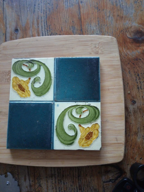 Antique Tile Art Nouveau Small Primrose Design 155 Mm Square 10 Mm depth By W.S 2