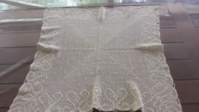 Vintage pretty  Handmade Lace cotton Beige Square Table Cloth 61 cms x 61 cms