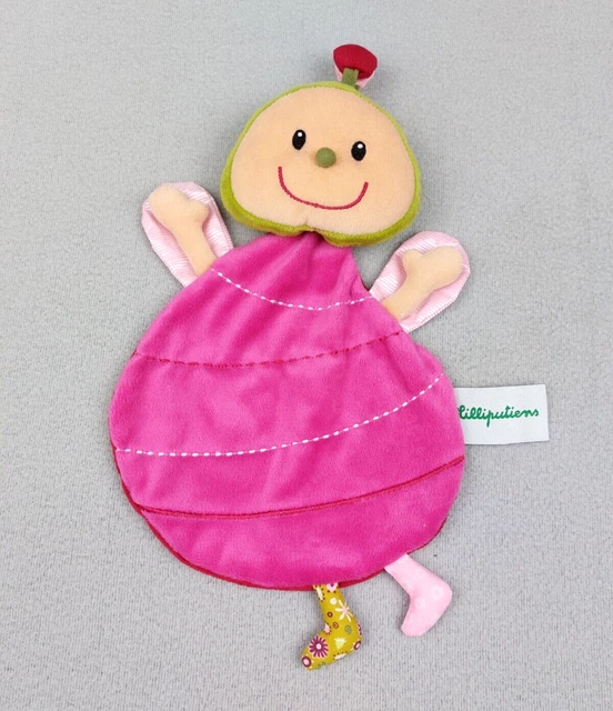 Doudou plat marionnette coccinelle LIZ LILLIPUTIENS rouge rose vert fleurs 2015