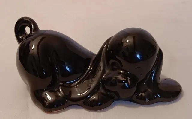 Black Ceramic Spaniel Dog Ornament Lying Down With Long Ears Sleeping Curly Tail