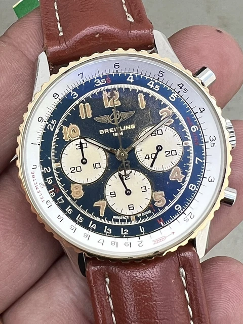 Collectors Breitling Navitimer 92 Rare Blue dial Chronograph D30022 Gold/SS Look