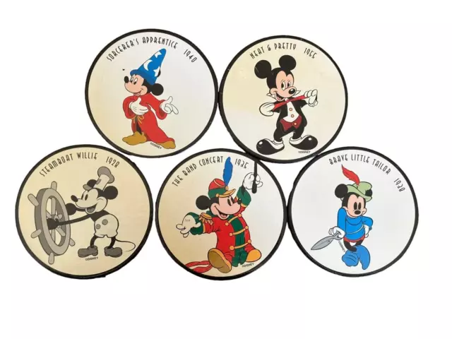 Disney Parks Cork Coasters Mickey Mouse Through The Years Set of 5 4” C1