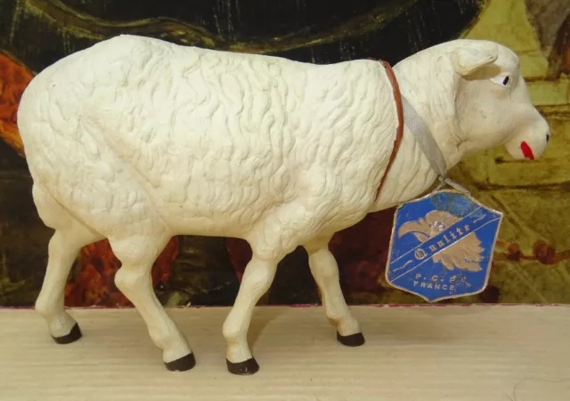 Superbe rare mouton ancien Petitcollin celluloïd avec son étiquette