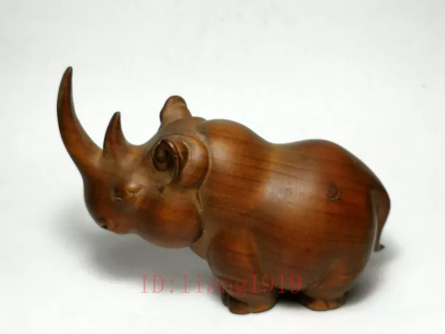 Chinese old boxwood hand carved rhinoceros Figure statue netsuke collectable