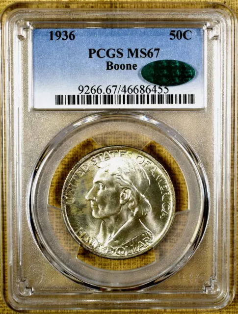 1936 PCGS MS67 Boone Commemorative Half Dollar - CAC Stickered