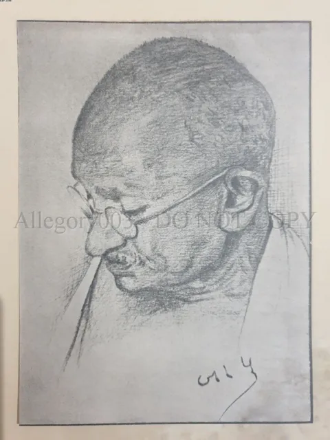 India Vintage Stampa Gandhi Schizzo Da Dhiren Gandhi 14in x 10.5