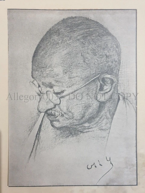 India Vintage Stampa Gandhi Schizzo Da Dhiren Gandhi 14in x 10.5