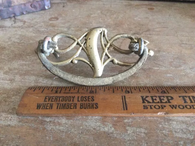Salvaged  Drawer Pull, Ornate Plate Pull Brass ? Antique Gilded Shabby Shic